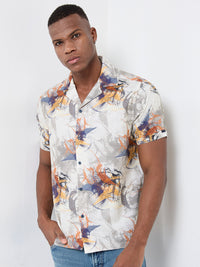 Half Sleeves Regular Fit Modern abstract botanical Cuban Collar Print Shirt