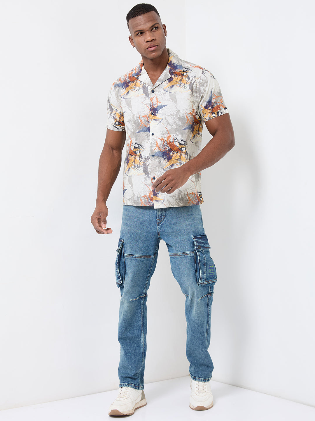 Half Sleeves Regular Fit Modern abstract botanical Cuban Collar Print Shirt