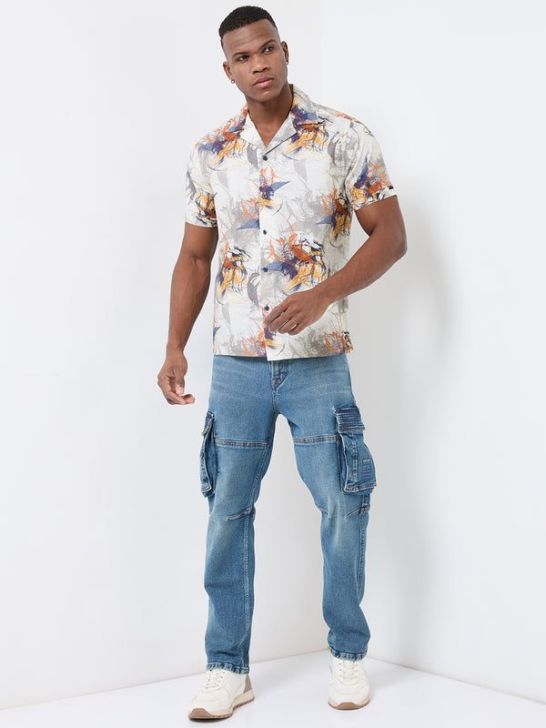Half Sleeves Regular Fit Modern abstract botanical Cuban Collar Print Shirt