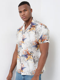 Half Sleeves Regular Fit Modern abstract botanical Cuban Collar Print Shirt
