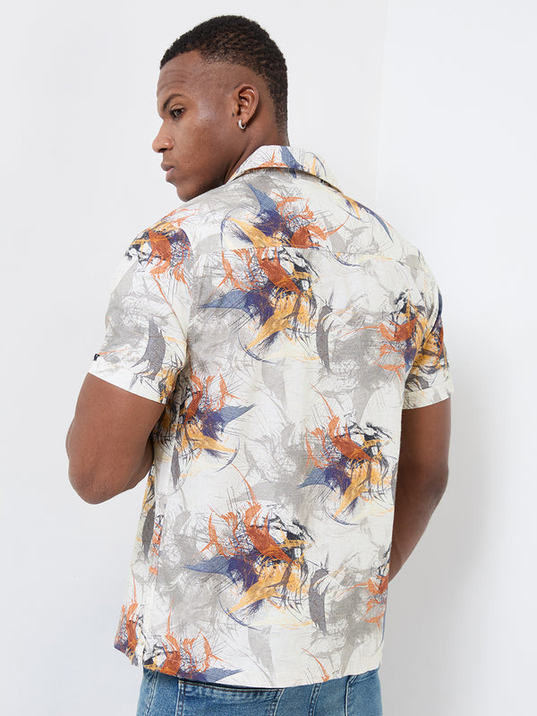 Half Sleeves Regular Fit Modern abstract botanical Cuban Collar Print Shirt
