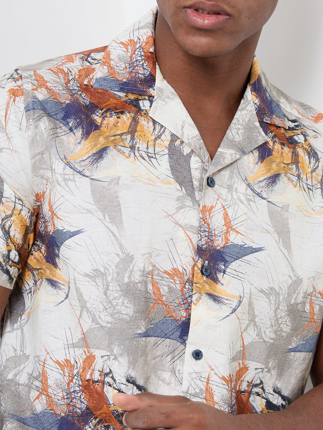 Half Sleeves Regular Fit Modern abstract botanical Cuban Collar Print Shirt
