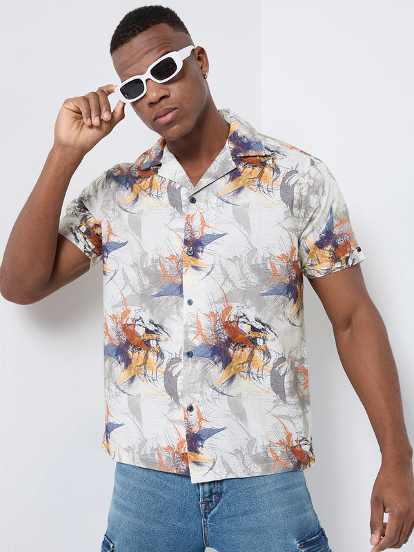 Half Sleeves Regular Fit Modern abstract botanical Cuban Collar Print Shirt