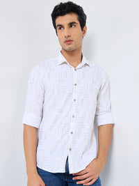 Men's Beige Printed Slim Fit Shirts