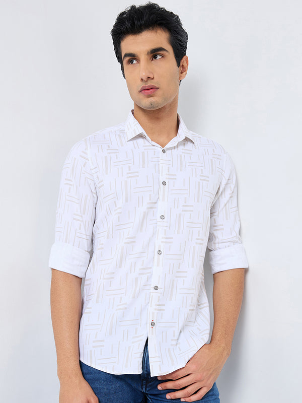 Men's Beige Printed Slim Fit Shirts