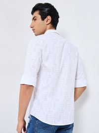 Men's Beige Printed Slim Fit Shirts