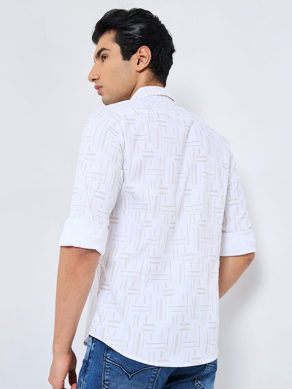 Men's Beige Printed Slim Fit Shirts