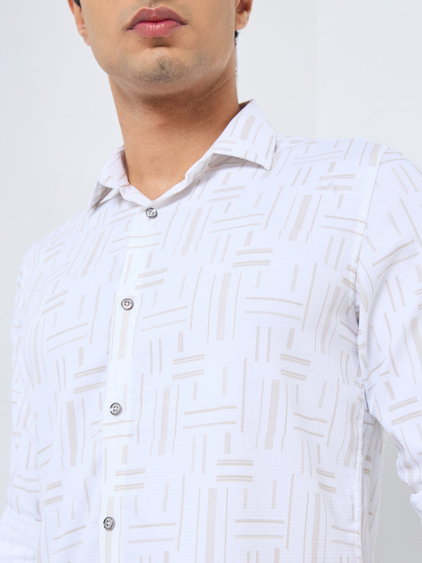 Men's Beige Printed Slim Fit Shirts