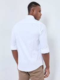 Full sleeves Slim Fit White Satin Solid Shirt