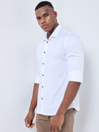 Full sleeves Slim Fit White Satin Solid Shirt