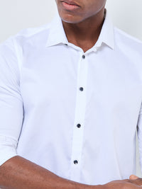 Full sleeves Slim Fit White Satin Solid Shirt