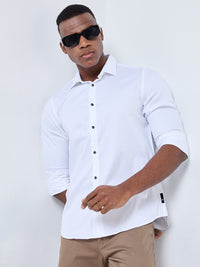 Full sleeves Slim Fit White Satin Solid Shirt