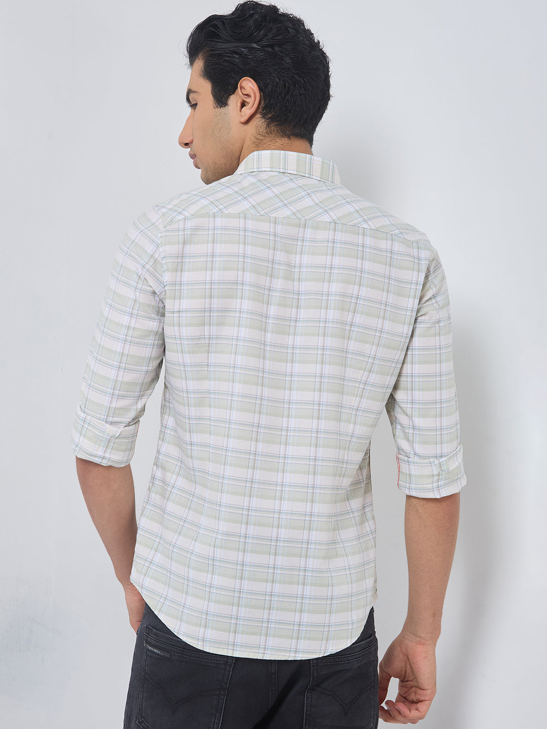 Killer Men Light Green Checks Slim Fit Shirts