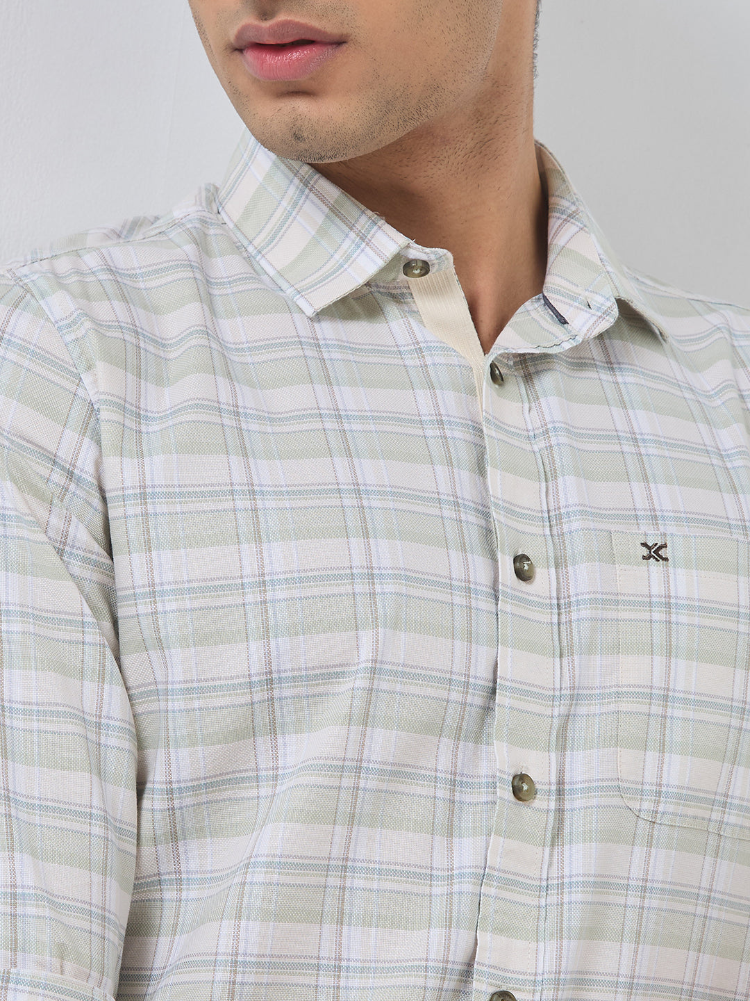 Killer Men Light Green Checks Slim Fit Shirts