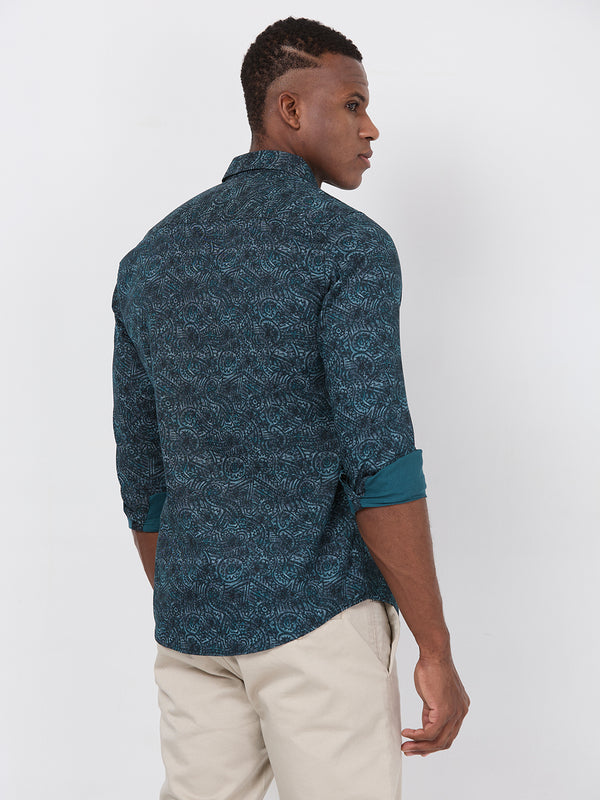 Killer Men Green Printed Slim Fit Shirts