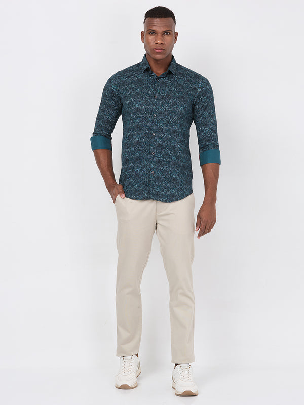 Killer Men Green Printed Slim Fit Shirts