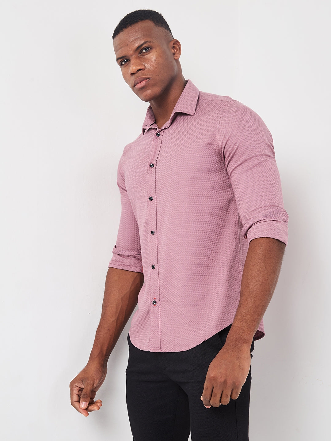 Full sleeves Slim Fit Dusty Pink HoneyComb Tructur Dobby Solid