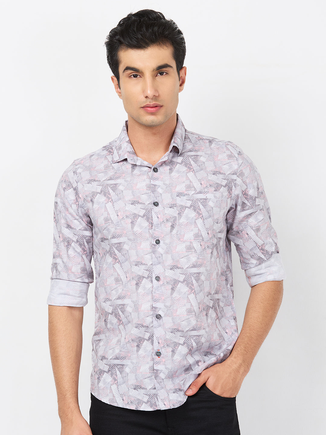Killer Men Grey Printed Slim Fit Shirts