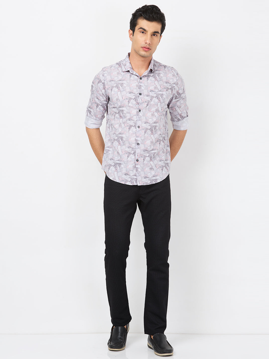 Killer Men Grey Printed Slim Fit Shirts