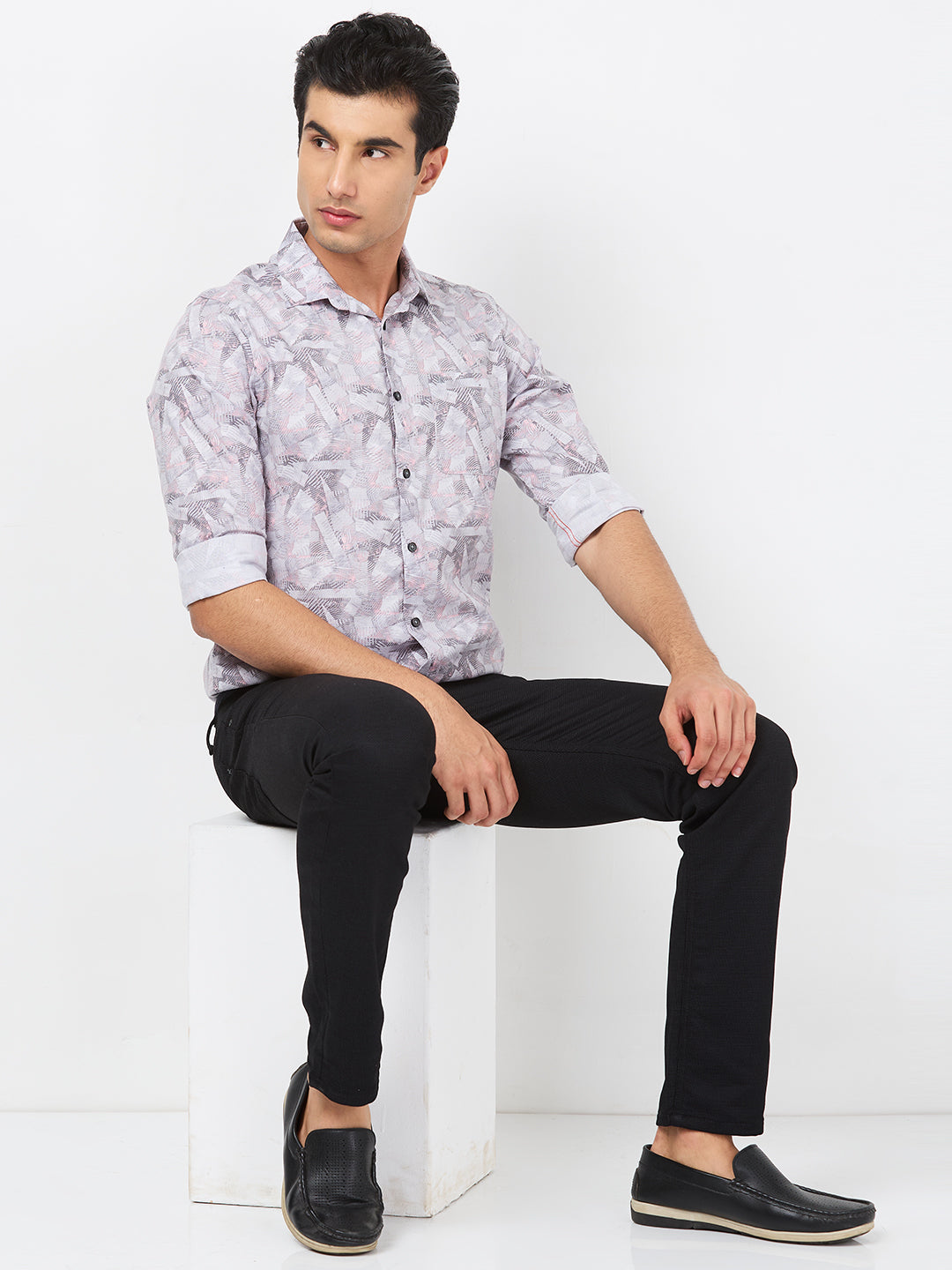 Killer Men Grey Printed Slim Fit Shirts