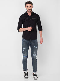 Men's Black Solid Slim Fit Shirts
