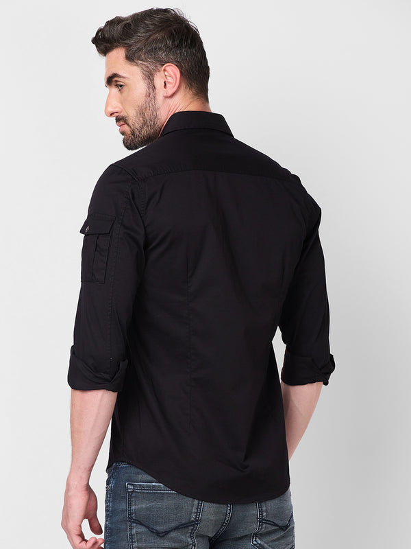Men's Black Solid Slim Fit Shirts