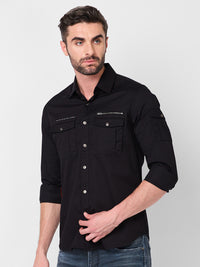 Men's Black Solid Slim Fit Shirts