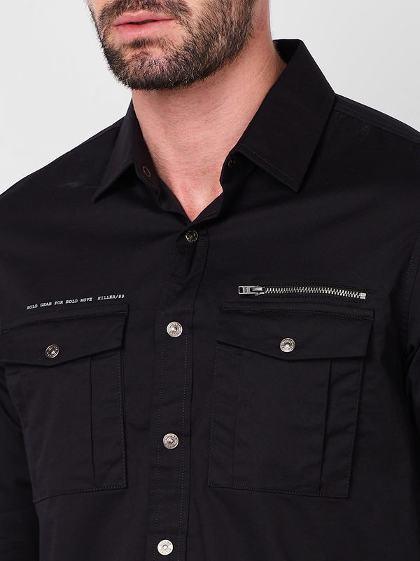 Men's Black Solid Slim Fit Shirts