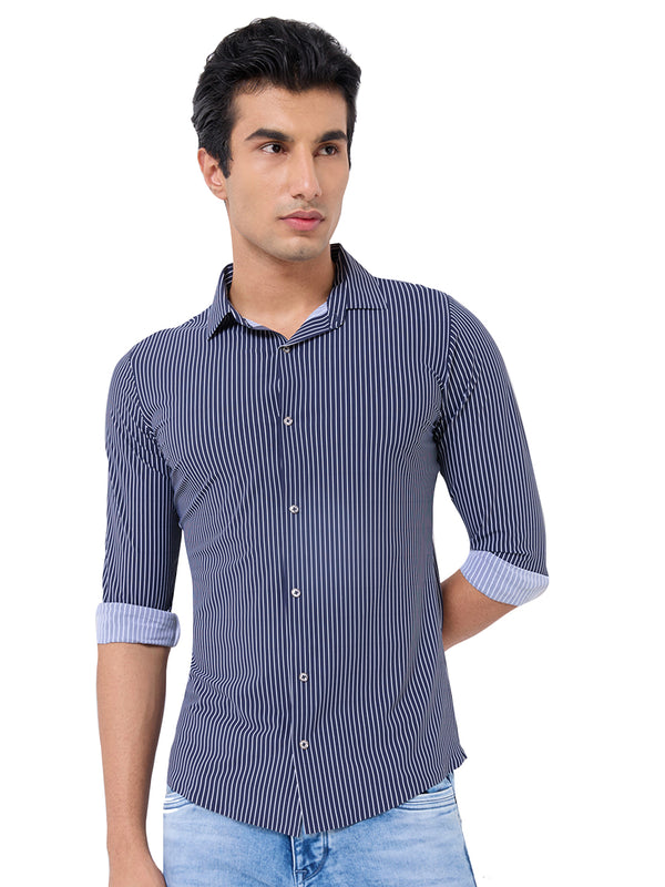 Killer Men Blue Stripe Slim Fit Shirts