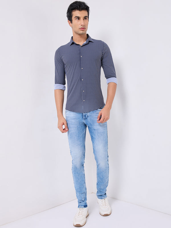 Killer Men Blue Stripe Slim Fit Shirts