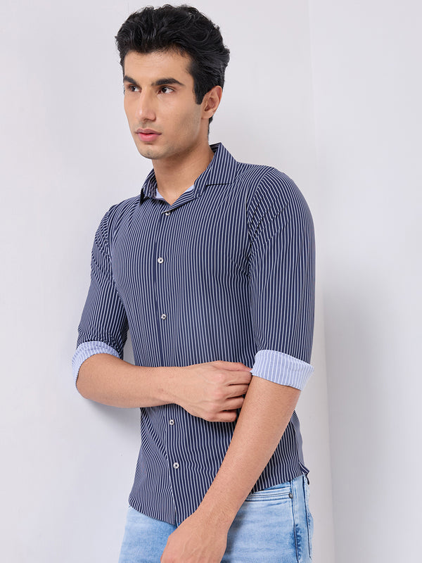 Killer Men Blue Stripe Slim Fit Shirts