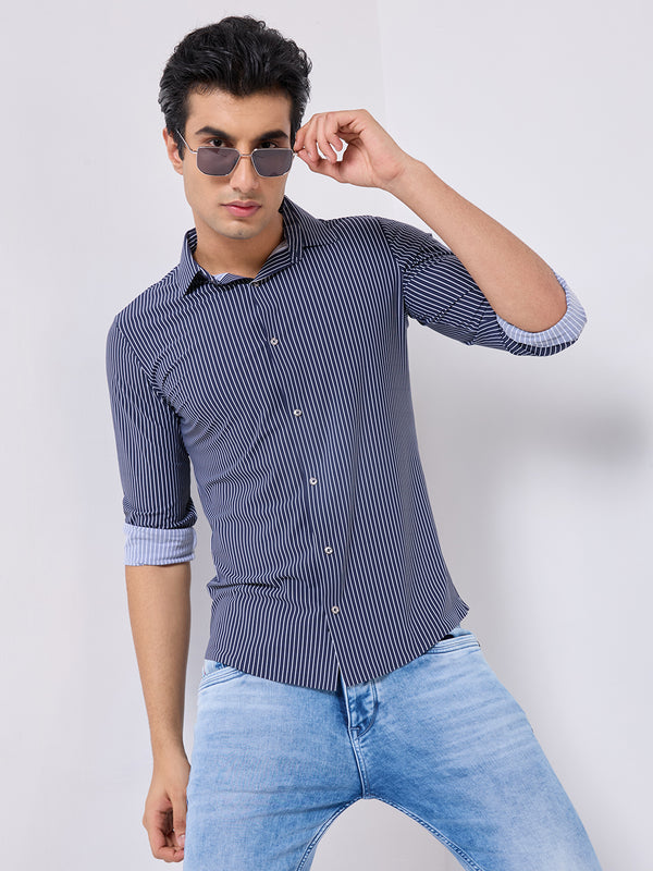 Killer Men Blue Stripe Slim Fit Shirts