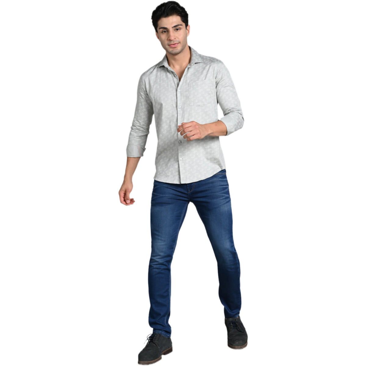 Killer Men Grey Printed Slim Fit Shirts