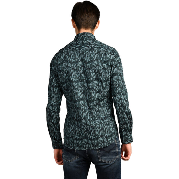 Killer Men Dark Green Printed Slim Fit Shirts