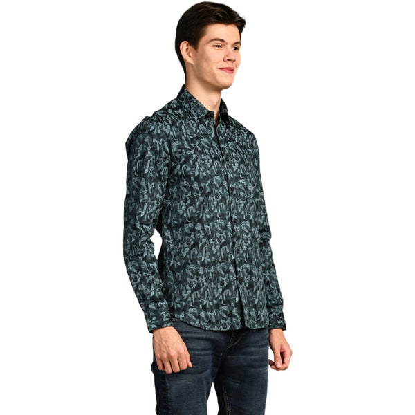 Killer Men Dark Green Printed Slim Fit Shirts