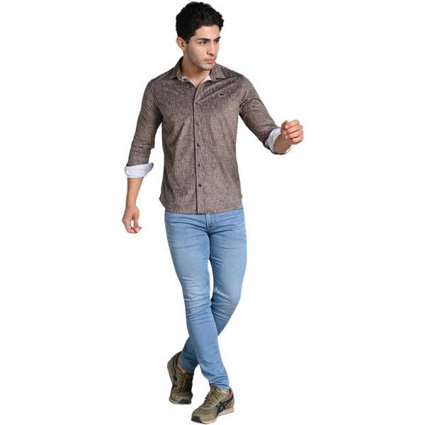 Killer Men Brown Printed Slim Fit Shirts