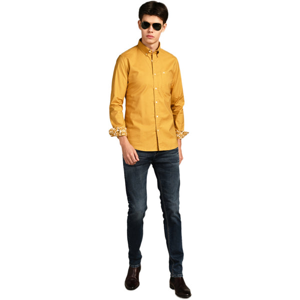 Killer Men Mustard Solid Slim Fit Shirts