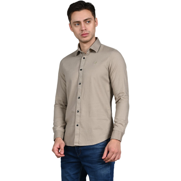 Killer Men Beige Solid Slim Fit Shirts