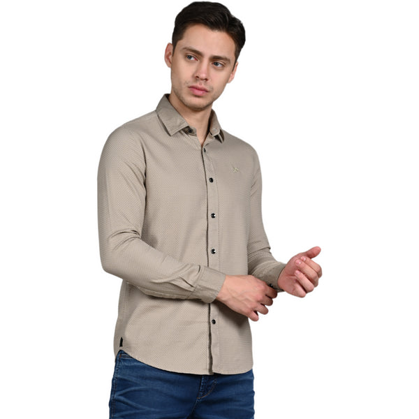 Killer Men Beige Solid Slim Fit Shirts