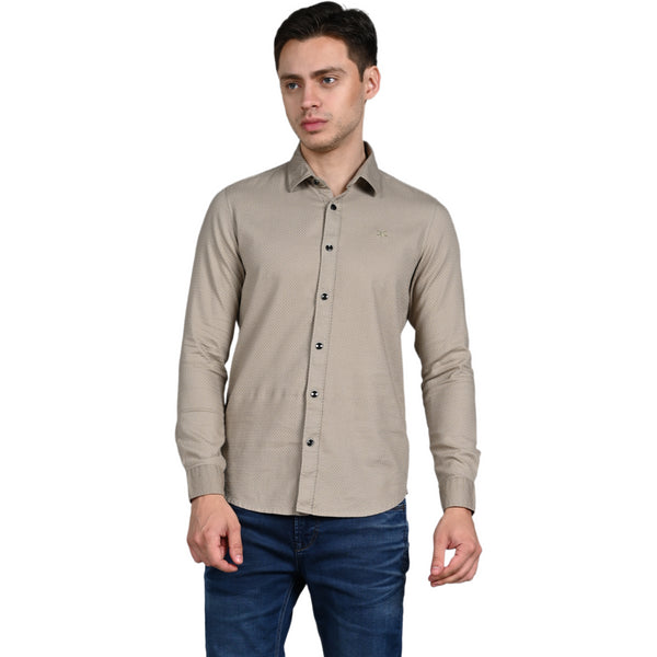 Killer Men Beige Solid Slim Fit Shirts