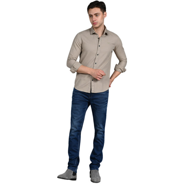 Killer Men Beige Solid Slim Fit Shirts