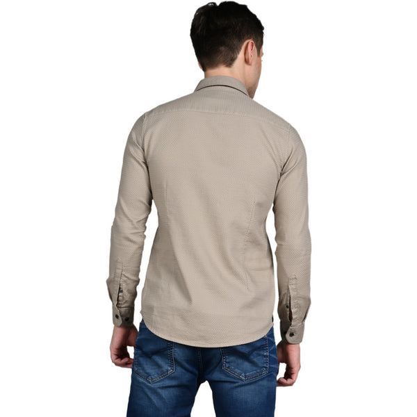 Killer Men Beige Solid Slim Fit Shirts