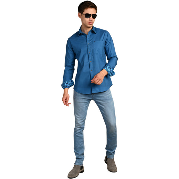 Killer Men Blue Solid Slim Fit Shirts