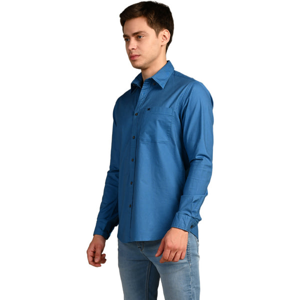 Killer Men Blue Solid Slim Fit Shirts