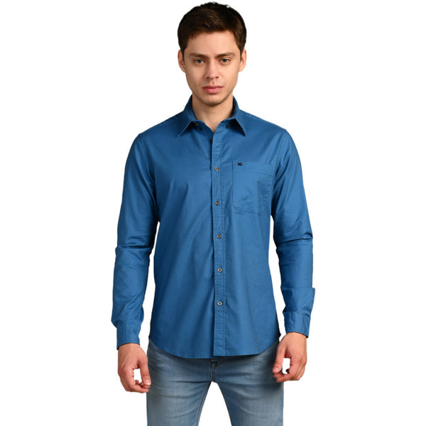 Killer Men Blue Solid Slim Fit Shirts