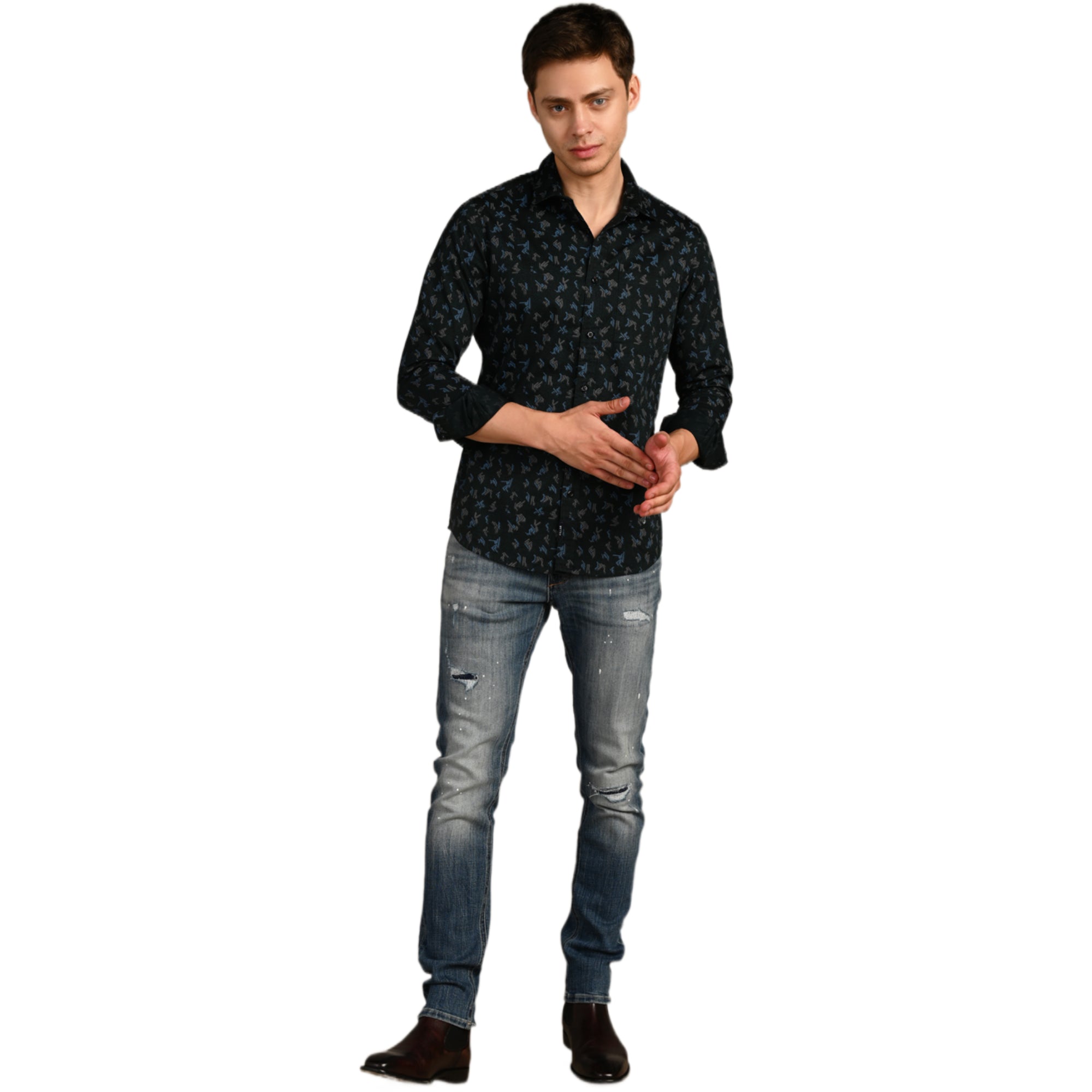 Killer Men Dark Green Printed Slim Fit Shirts