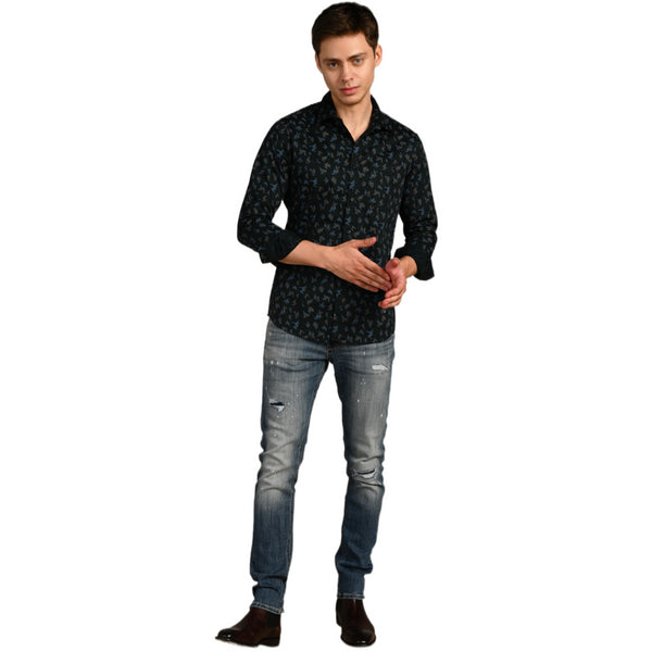 Killer Men Dark Green Printed Slim Fit Shirts