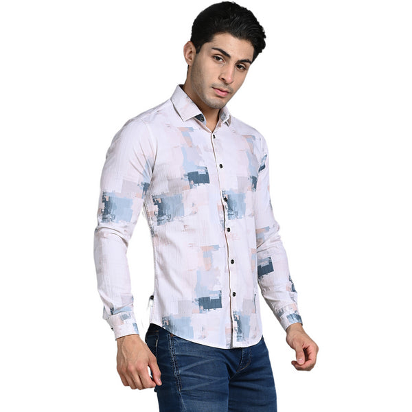 Killer Men Peach Printed Slim Fit Shirts