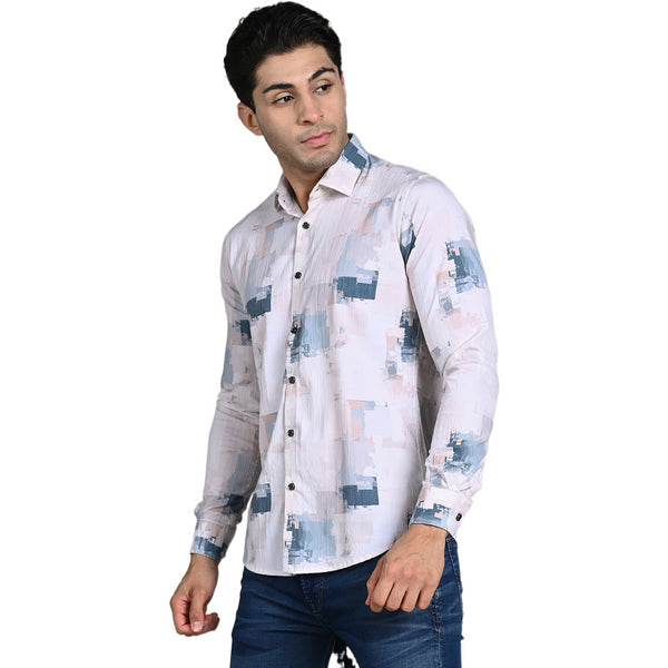 Killer Men Peach Printed Slim Fit Shirts