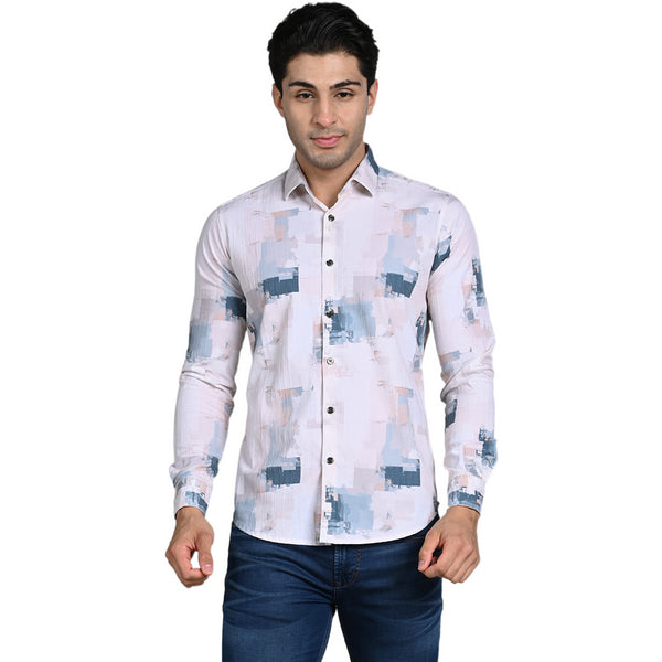 Killer Men Peach Printed Slim Fit Shirts